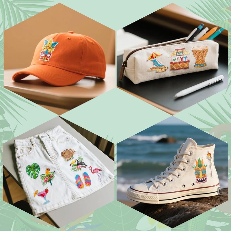 RF-patch 32 Pcs Summer Beach Iron on Patches, Embroidered Summer Iron on/Sew on Patches for Clothes, Hats, Dress, Backpacks - Image 5